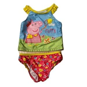 Peppa Pig 2 Piece Swimsuit Bikini 4T Pink Blue